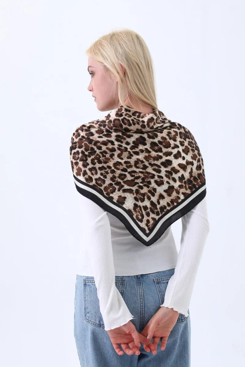 Retro Leopard Print Satin Square Scarf – Lightweight for Head or Neck Wear - NeoKira Unlimited
