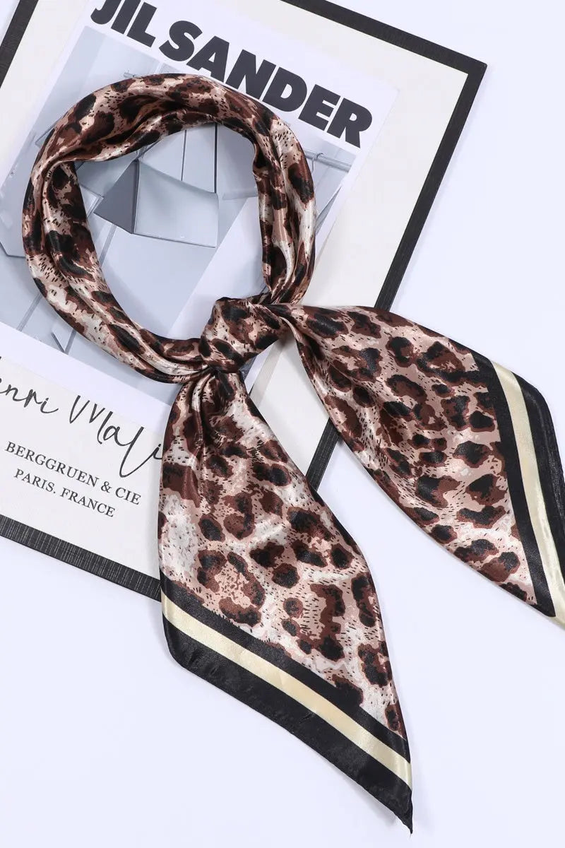 Retro Leopard Print Satin Square Scarf – Lightweight for Head or Neck Wear - NeoKira Unlimited