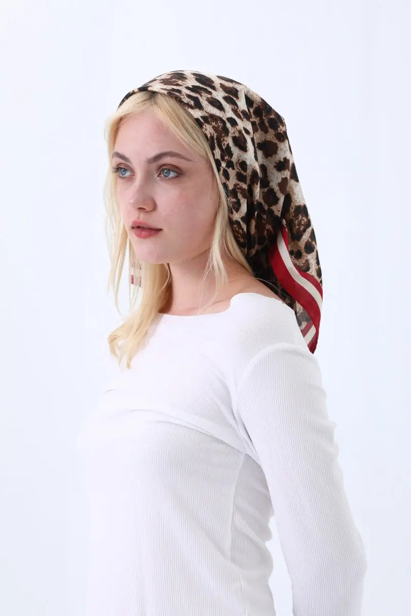 Retro Leopard Print Satin Square Scarf – Lightweight for Head or Neck Wear - NeoKira Unlimited
