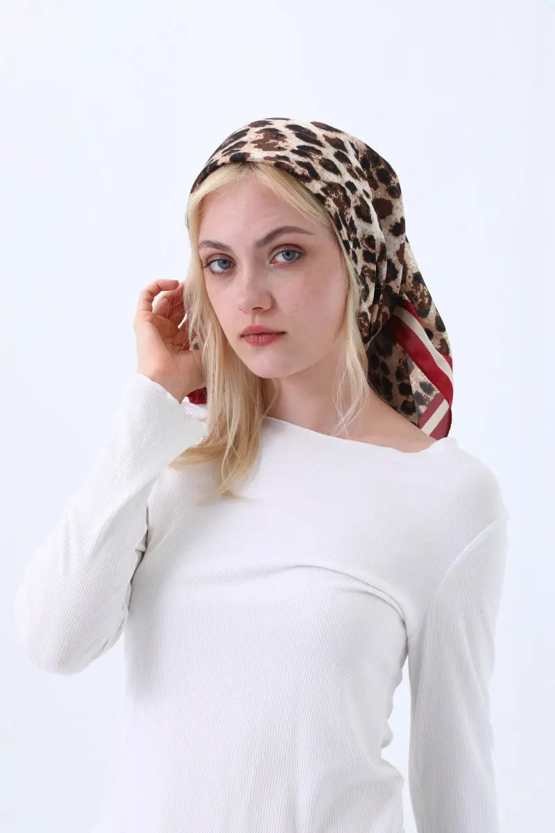 Retro Leopard Print Satin Square Scarf – Lightweight for Head or Neck Wear - NeoKira Unlimited