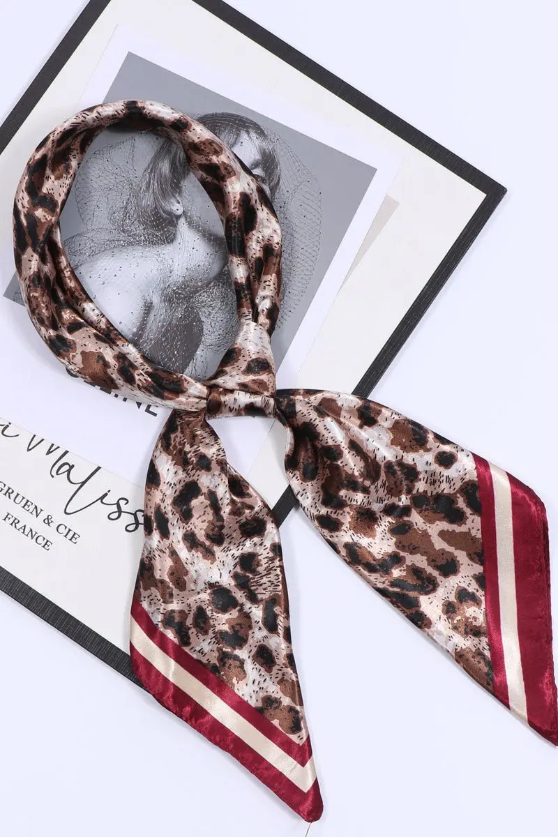 Retro Leopard Print Satin Square Scarf – Lightweight for Head or Neck Wear - NeoKira Unlimited