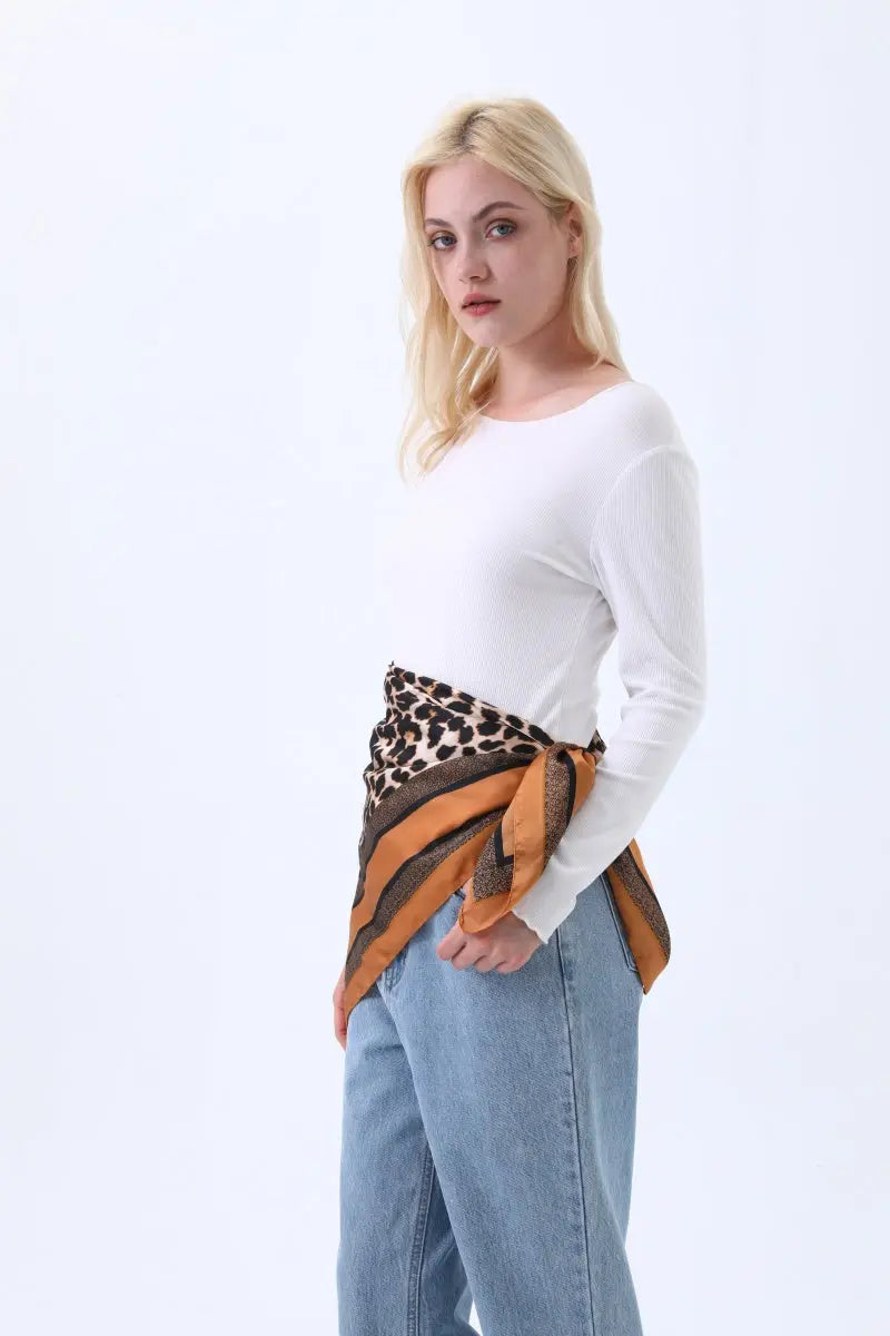 Stylish Leopard Print Satin Scarf – 3 Ways: Head, Neck & Waist Wrap - NeoKira Unlimited