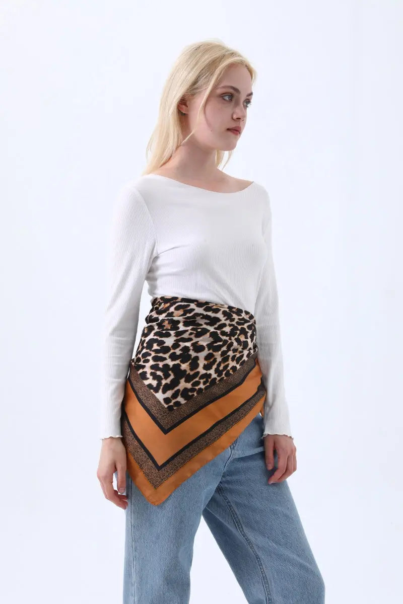 Stylish Leopard Print Satin Scarf – 3 Ways: Head, Neck & Waist Wrap - NeoKira Unlimited