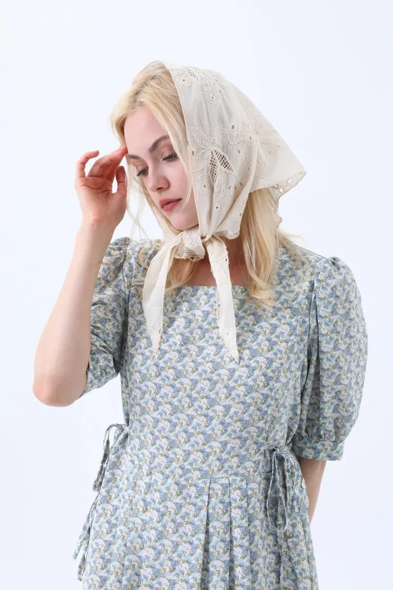 Floral Embroidered Cotton Triangle Headscarf – Vintage Boho Wrap - NeoKira Unlimited