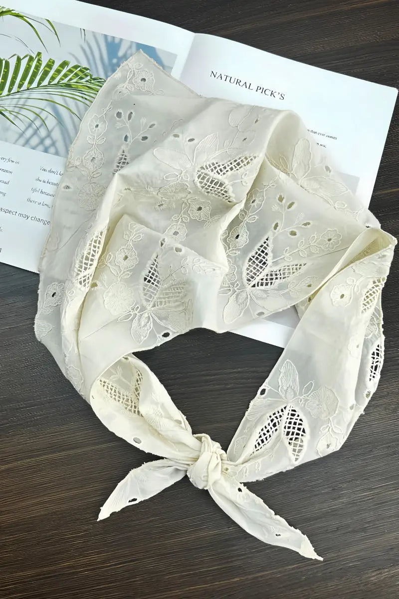 Floral Embroidered Cotton Triangle Headscarf – Vintage Boho Wrap - NeoKira Unlimited
