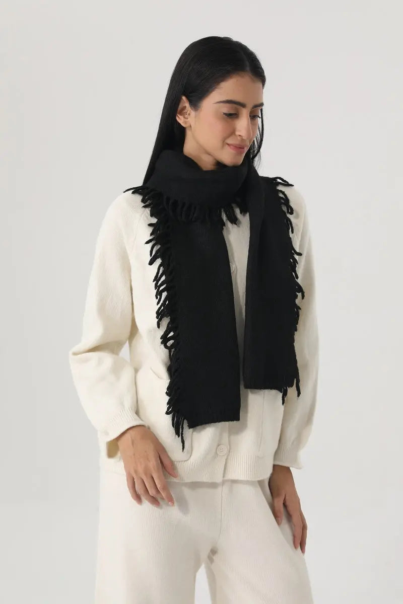 Women Solid Color Fringe Knit Scarf Soft Warm Plain Tassel Winter Wrap 🧣🤎 - NeoKira Unlimited