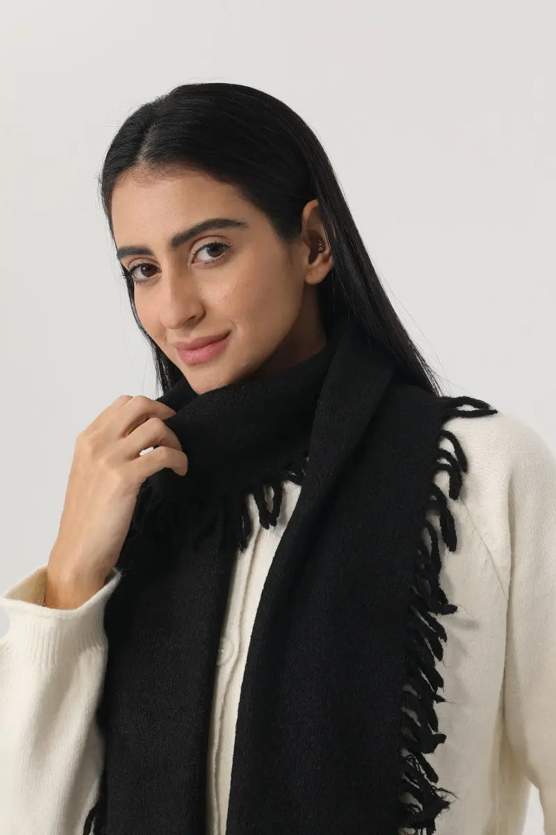 Women Solid Color Fringe Knit Scarf Soft Warm Plain Tassel Winter Wrap 🧣🤎 - NeoKira Unlimited