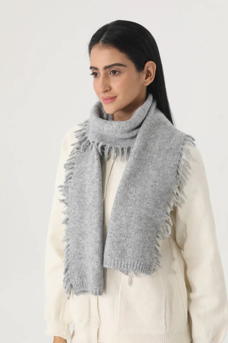 Women Solid Color Fringe Knit Scarf Soft Warm Plain Tassel Winter Wrap 🧣🤎 - NeoKira Unlimited