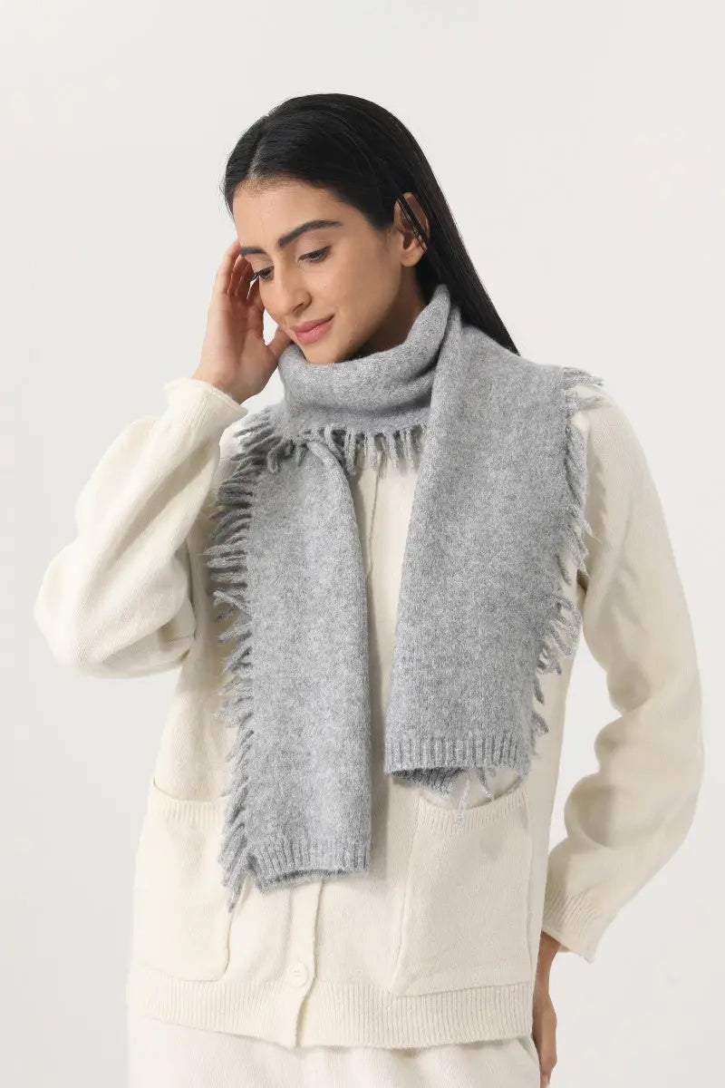 Women Solid Color Fringe Knit Scarf Soft Warm Plain Tassel Winter Wrap 🧣🤎 - NeoKira Unlimited