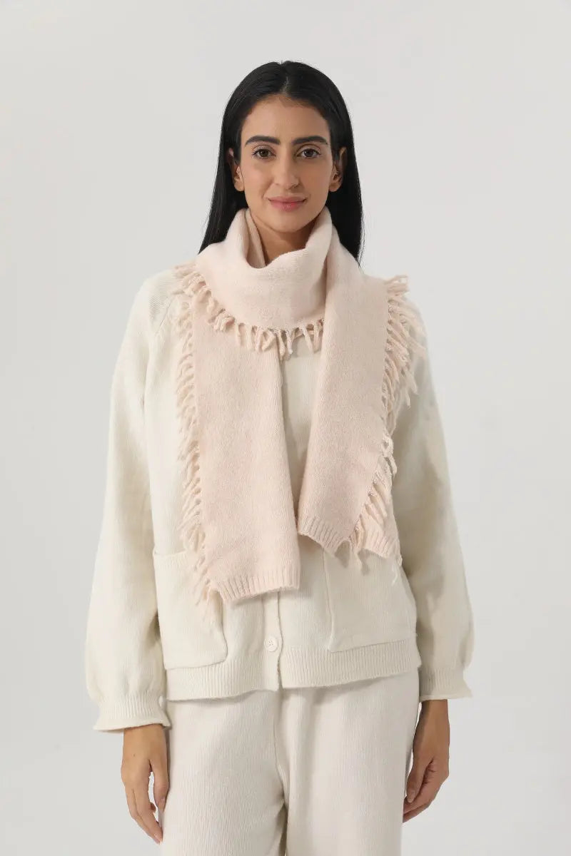 Women Solid Color Fringe Knit Scarf Soft Warm Plain Tassel Winter Wrap 🧣🤎 - NeoKira Unlimited