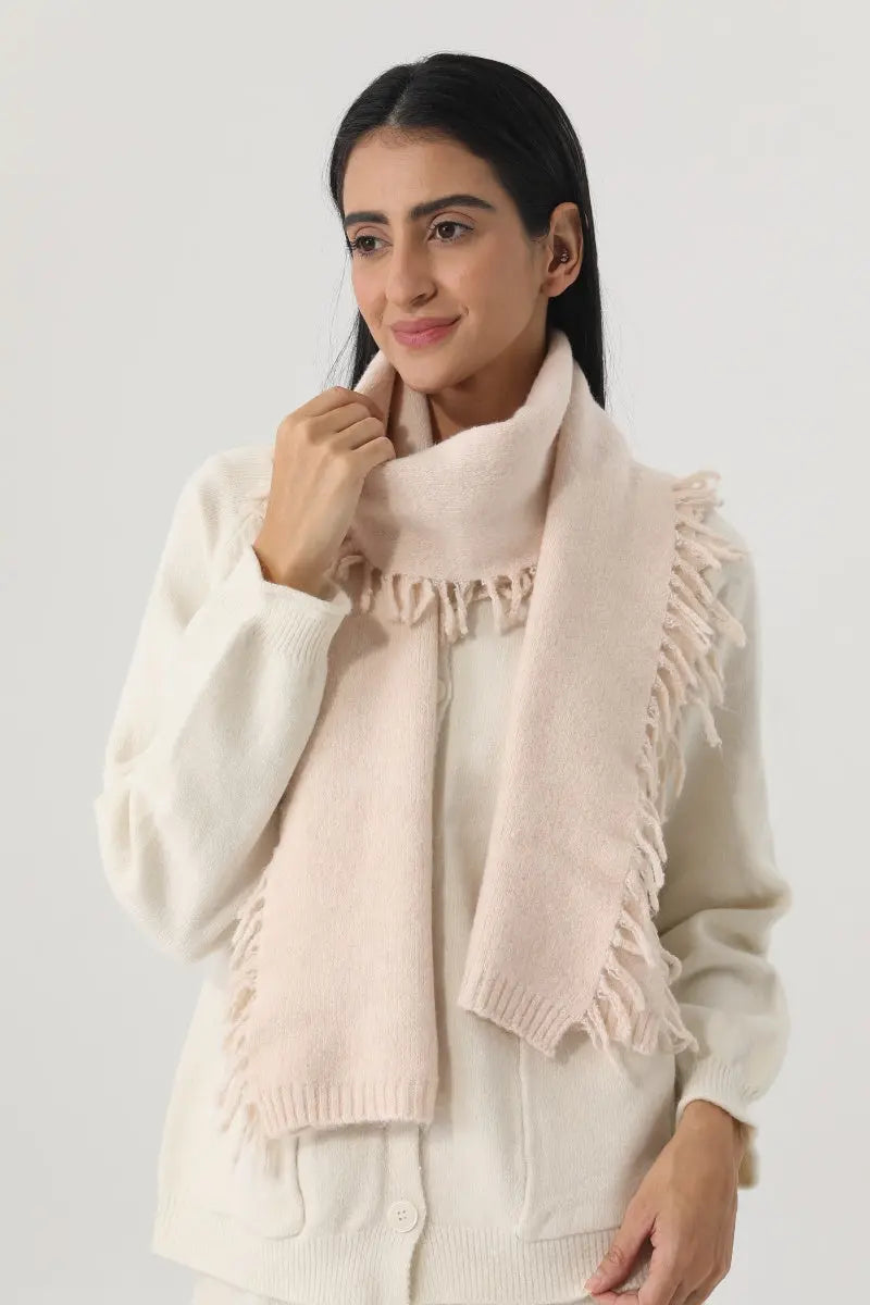Women Solid Color Fringe Knit Scarf Soft Warm Plain Tassel Winter Wrap 🧣🤎 - NeoKira Unlimited