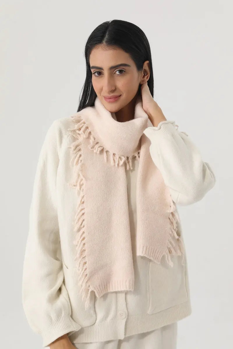 Women Solid Color Fringe Knit Scarf Soft Warm Plain Tassel Winter Wrap 🧣🤎 - NeoKira Unlimited