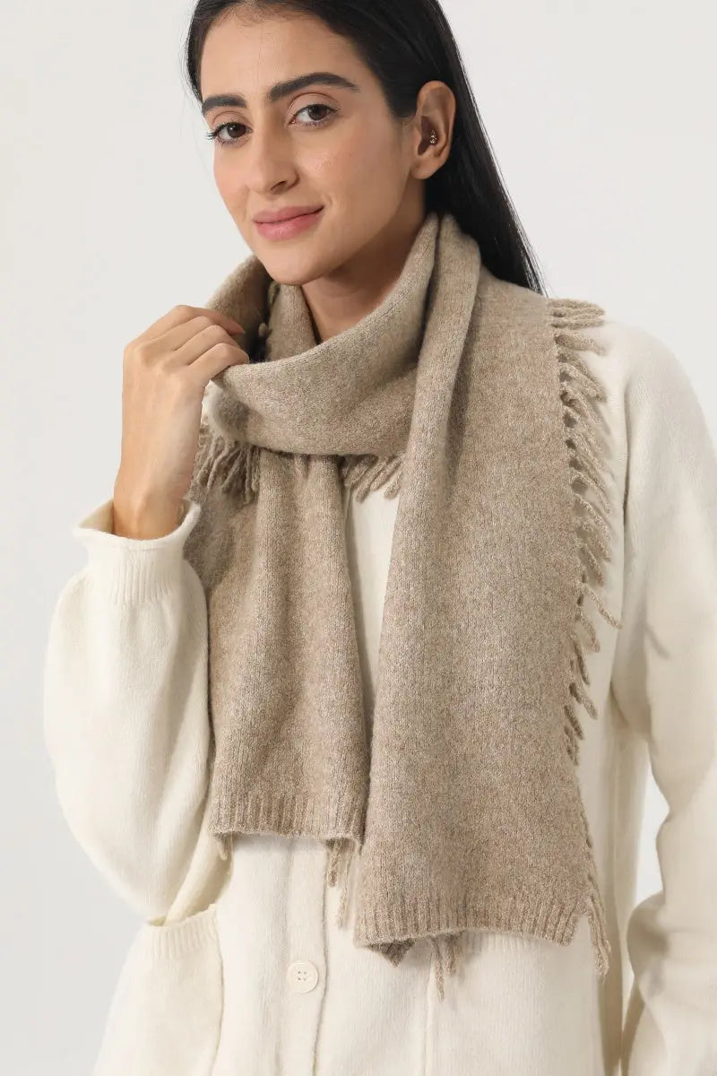 Women Solid Color Fringe Knit Scarf Soft Warm Plain Tassel Winter Wrap 🧣🤎 - NeoKira Unlimited