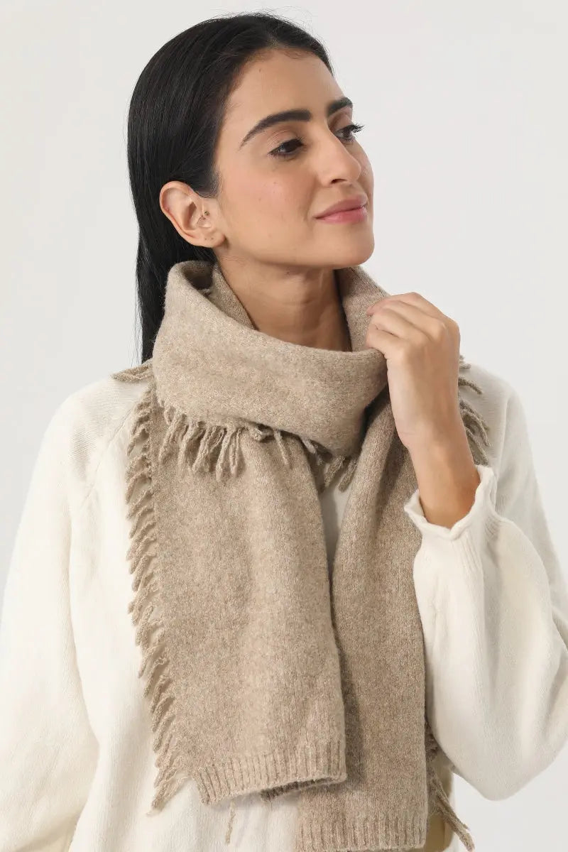 Women Solid Color Fringe Knit Scarf Soft Warm Plain Tassel Winter Wrap 🧣🤎 - NeoKira Unlimited