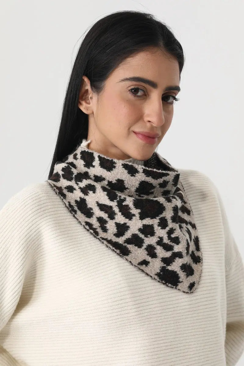 Women Leopard Print Knit Triangle Multi Wear Head Wrap 🐆✨ - NeoKira Unlimited