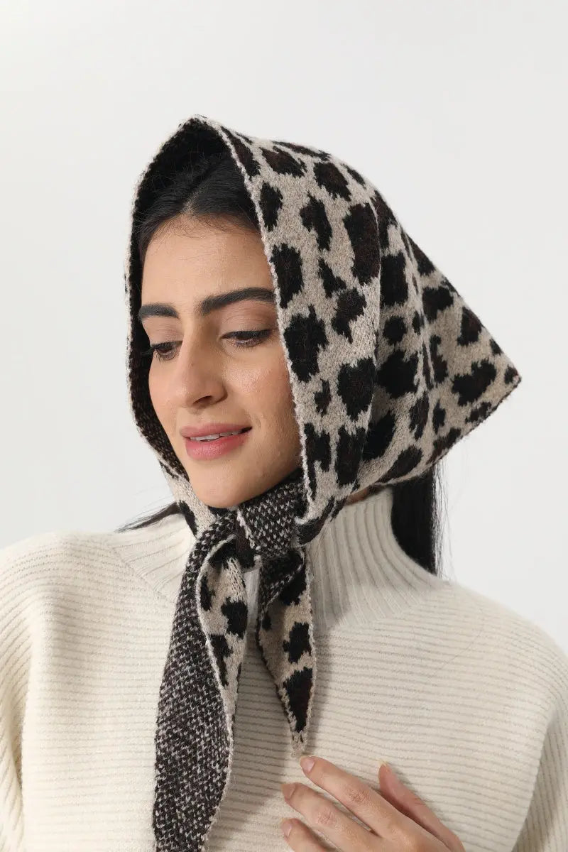 Women Leopard Print Knit Triangle Multi Wear Head Wrap 🐆✨ - NeoKira Unlimited