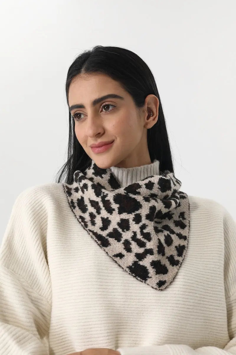 Women Leopard Print Knit Triangle Multi Wear Head Wrap 🐆✨ - NeoKira Unlimited
