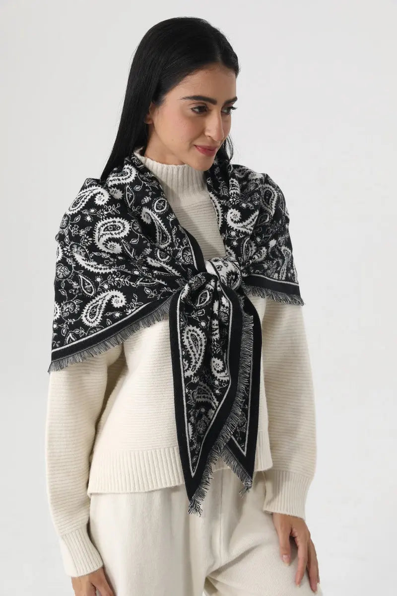 Women Paisley Print Tassel Triangle Warm Shawl Wrap 🪡🌼 - NeoKira Unlimited