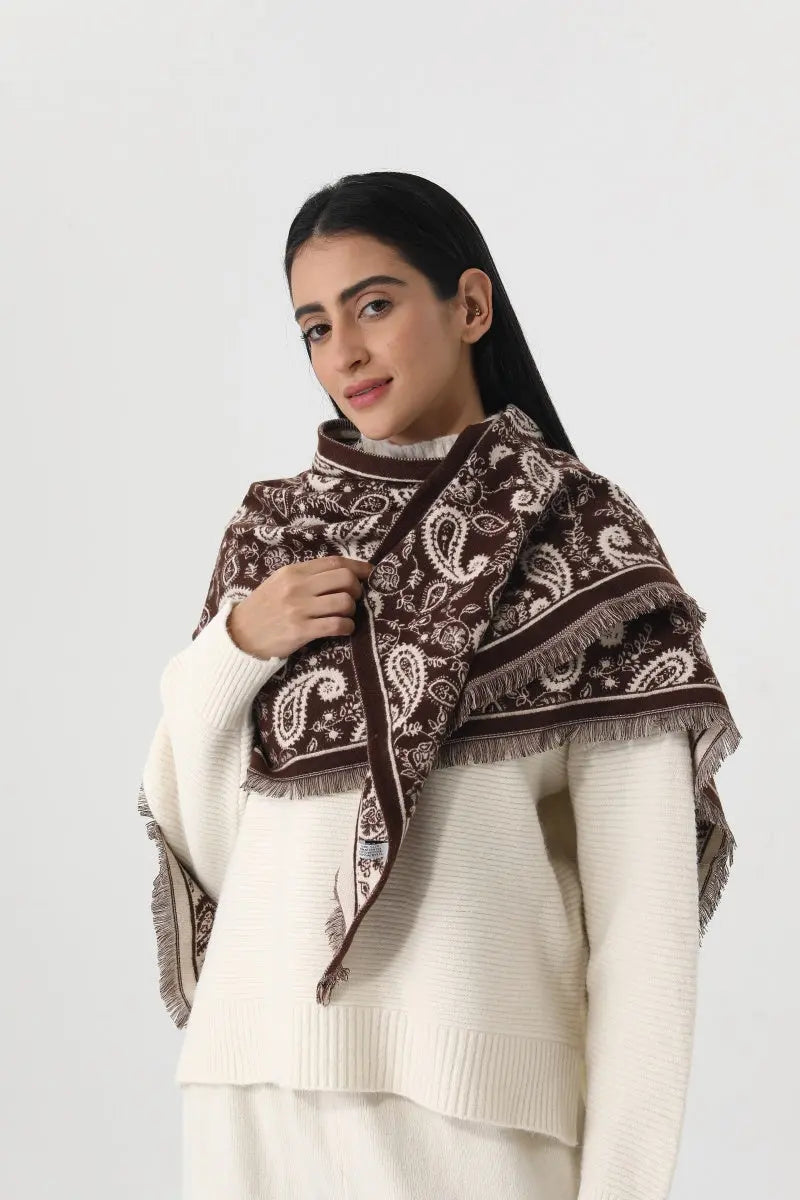 Women Paisley Print Tassel Triangle Warm Shawl Wrap 🪡🌼 - NeoKira Unlimited