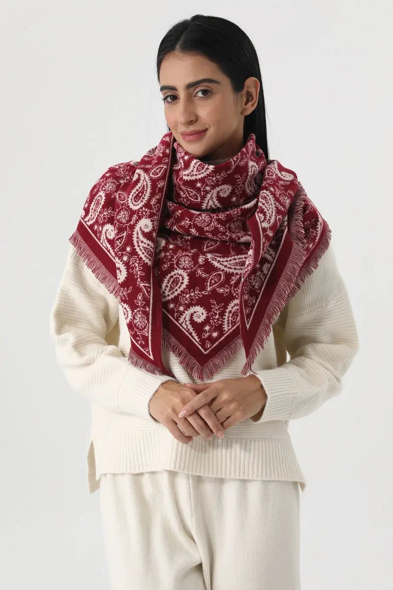 Women Paisley Print Tassel Triangle Warm Shawl Wrap 🪡🌼 - NeoKira Unlimited