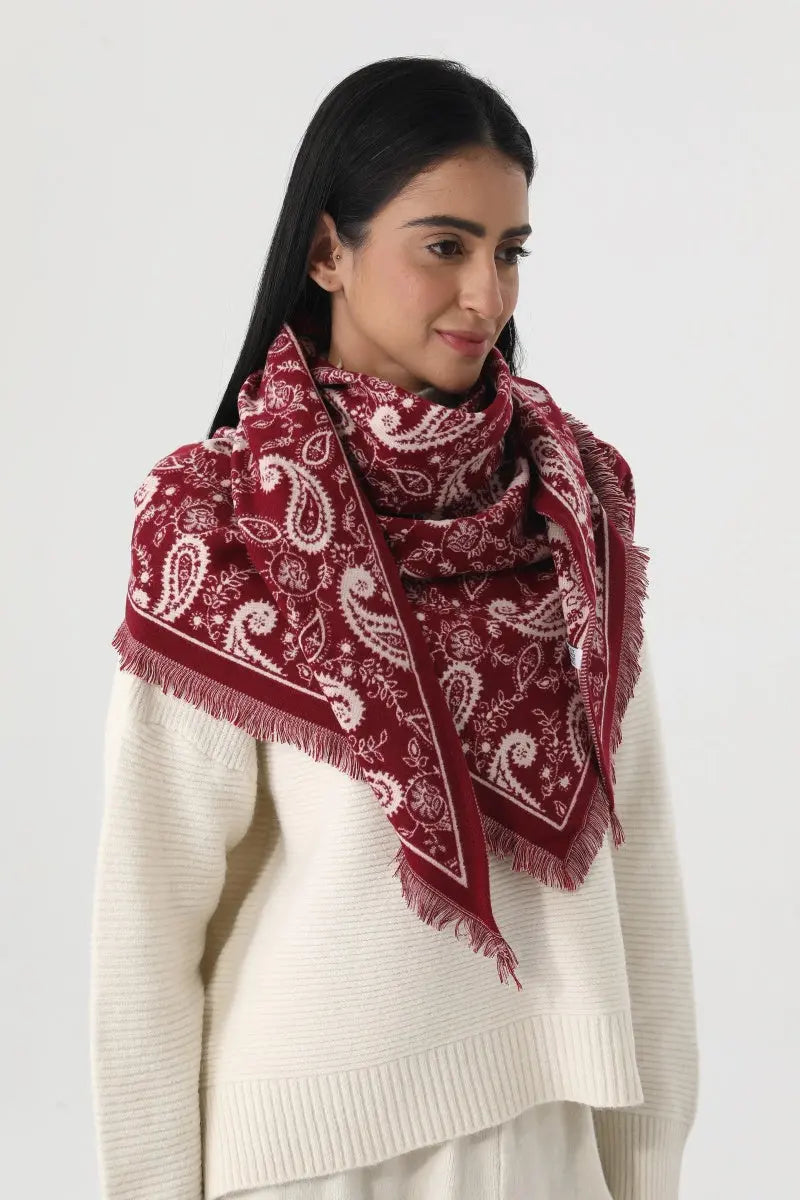 Women Paisley Print Tassel Triangle Warm Shawl Wrap 🪡🌼 - NeoKira Unlimited