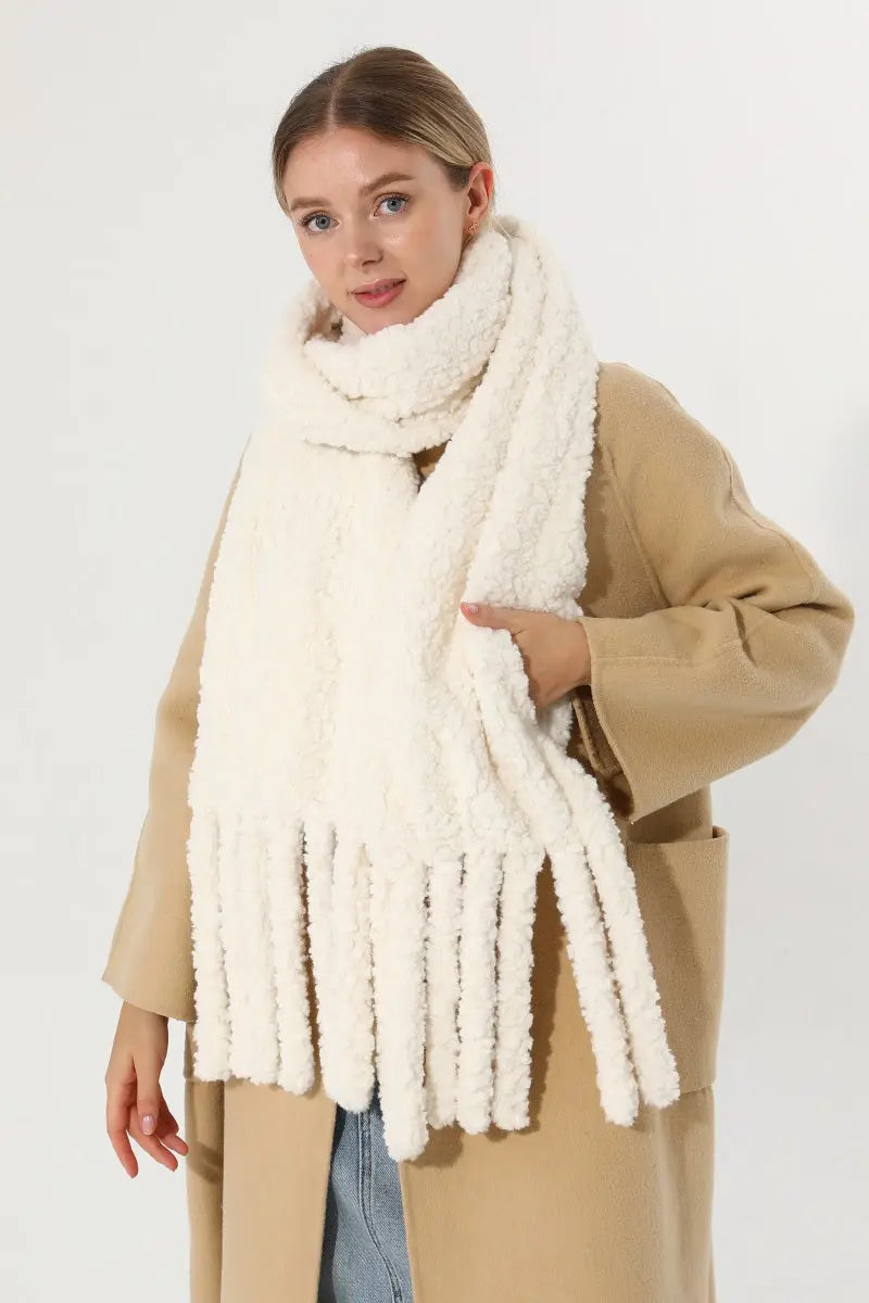 Plush Teddy Fleece Tassel Scarf Solid Warm Winter Women Shawl 🧣🤎 - NeoKira Unlimited