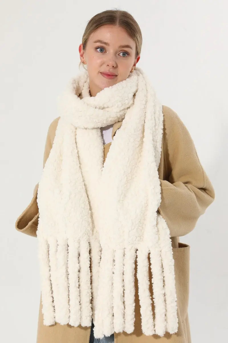Plush Teddy Fleece Tassel Scarf Solid Warm Winter Women Shawl 🧣🤎 - NeoKira Unlimited