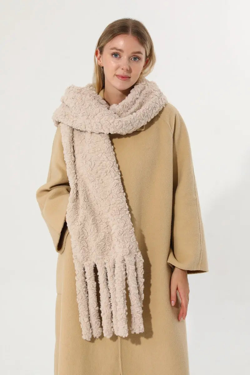 Plush Teddy Fleece Tassel Scarf Solid Warm Winter Women Shawl 🧣🤎 - NeoKira Unlimited