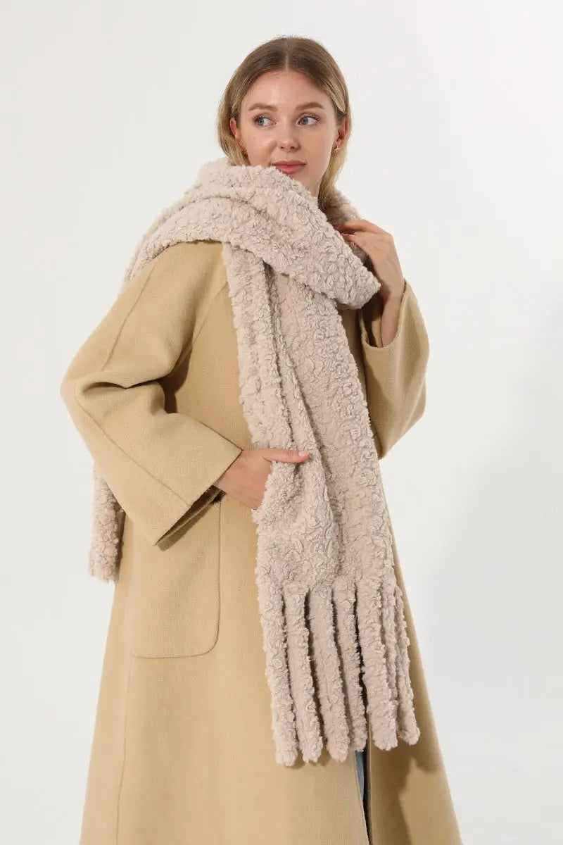 Plush Teddy Fleece Tassel Scarf Solid Warm Winter Women Shawl 🧣🤎 - NeoKira Unlimited