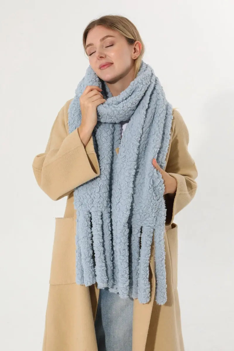Plush Teddy Fleece Tassel Scarf Solid Warm Winter Women Shawl 🧣🤎 - NeoKira Unlimited