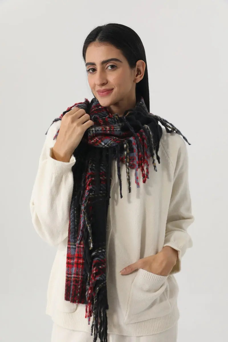 Vintage Plaid Tassel Women Warm Winter Neck Wrap Shawl 🧣🍂 - NeoKira Unlimited