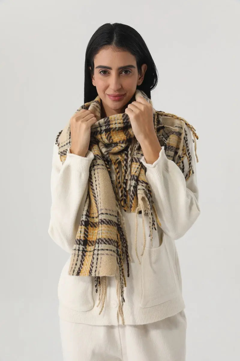 Vintage Plaid Tassel Women Warm Winter Neck Wrap Shawl 🧣🍂 - NeoKira Unlimited