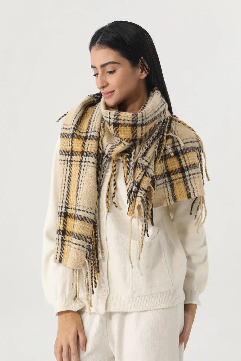 Vintage Plaid Tassel Women Warm Winter Neck Wrap Shawl 🧣🍂 - NeoKira Unlimited