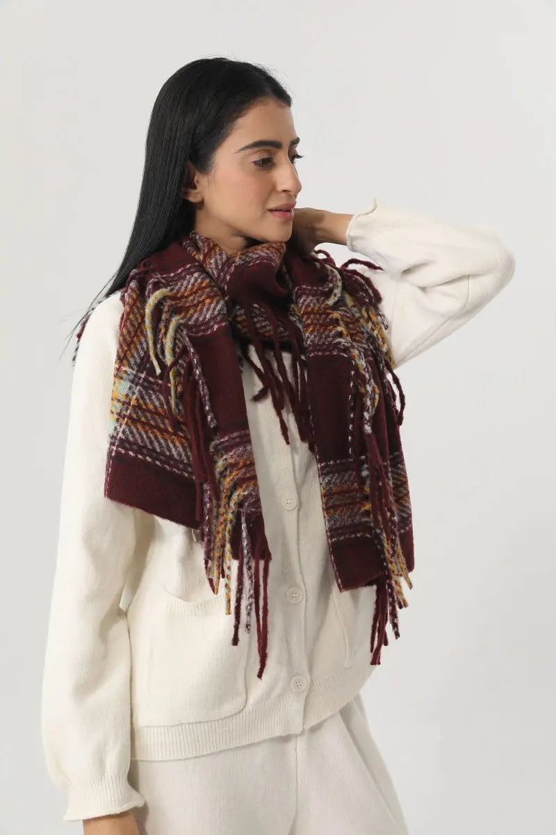 Vintage Plaid Tassel Women Warm Winter Neck Wrap Shawl 🧣🍂 - NeoKira Unlimited