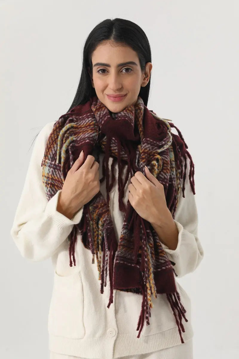 Vintage Plaid Tassel Women Warm Winter Neck Wrap Shawl 🧣🍂 - NeoKira Unlimited