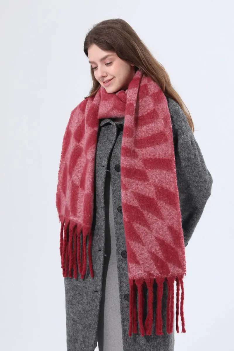 Women Abstract Diamond Check Tassel Scarf Soft Thick Winter Wrap Shawl 🧣✨ - NeoKira Unlimited