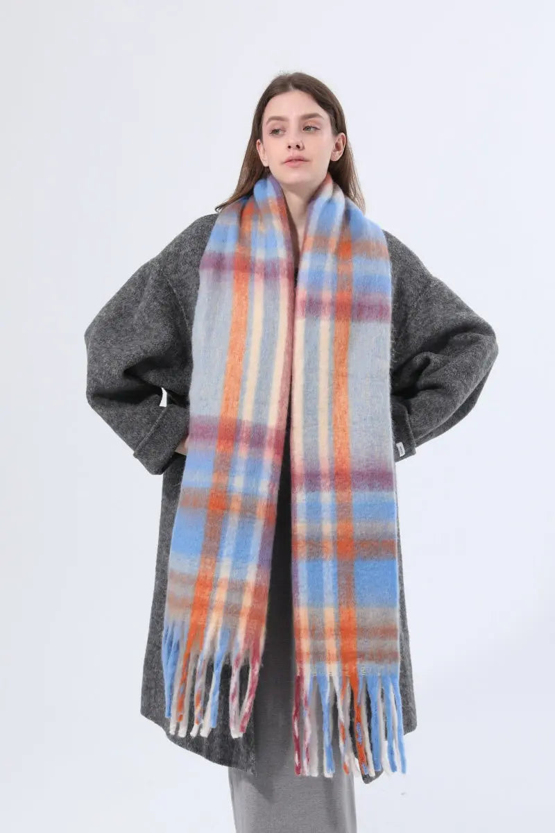 Women Color Block Plaid Tassel Scarf Soft Thick Warm Winter Wrap Shawl 🧣❄️ - NeoKira Unlimited
