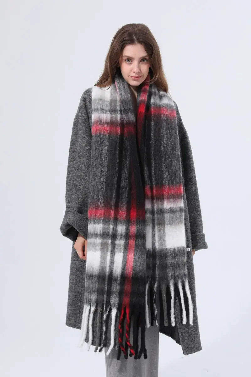 Women Color Block Plaid Tassel Scarf Soft Thick Warm Winter Wrap Shawl 🧣❄️ - NeoKira Unlimited