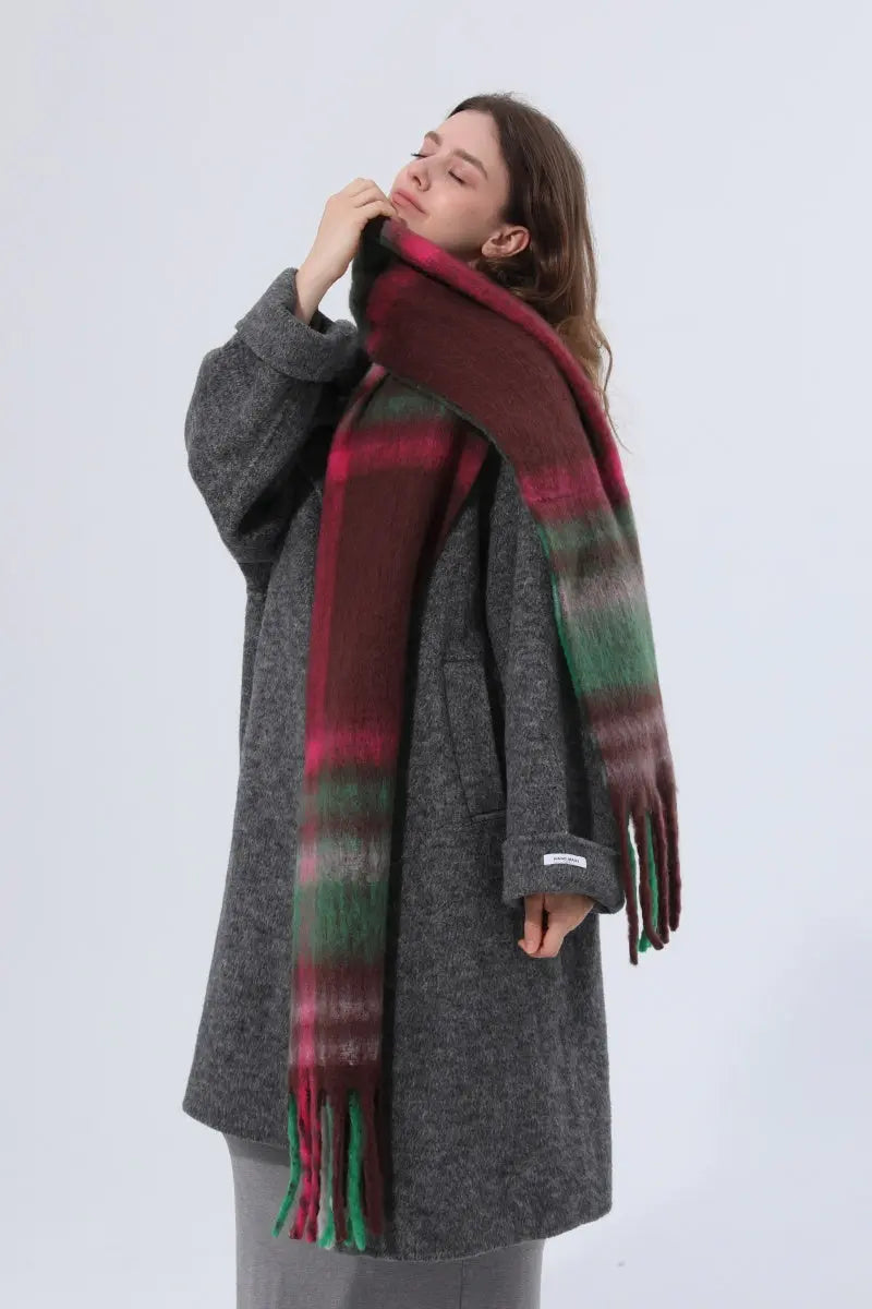 Women Color Block Plaid Tassel Scarf Soft Thick Warm Winter Wrap Shawl 🧣❄️ - NeoKira Unlimited