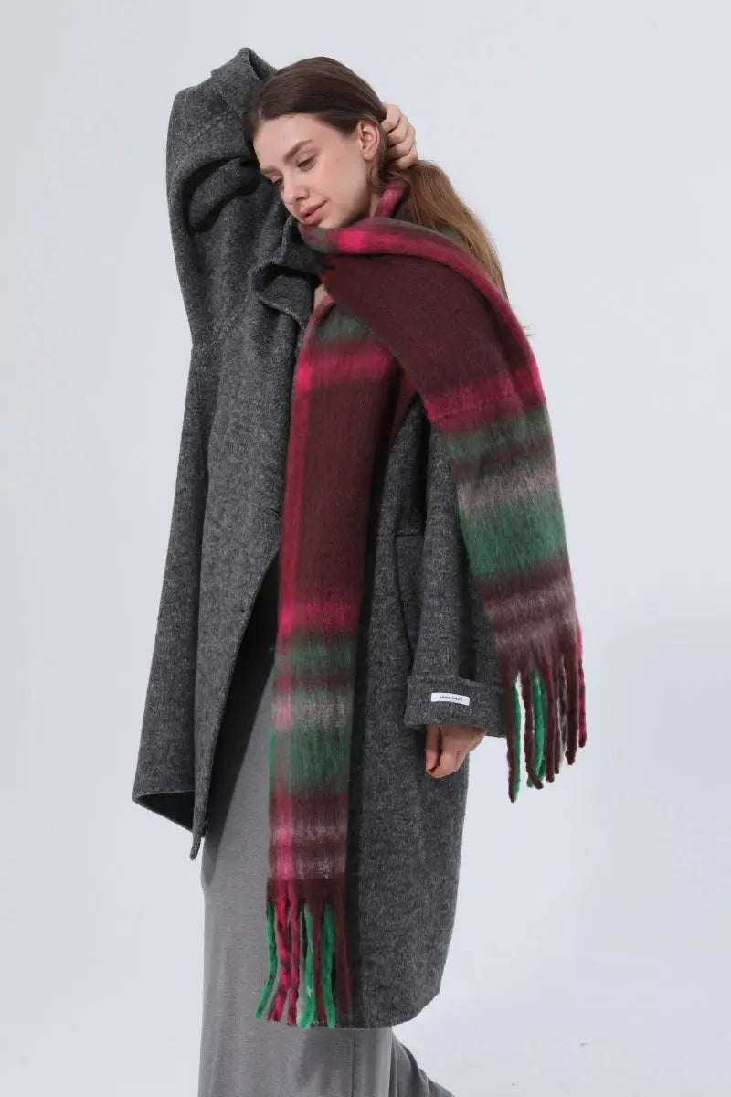 Women Color Block Plaid Tassel Scarf Soft Thick Warm Winter Wrap Shawl 🧣❄️ - NeoKira Unlimited