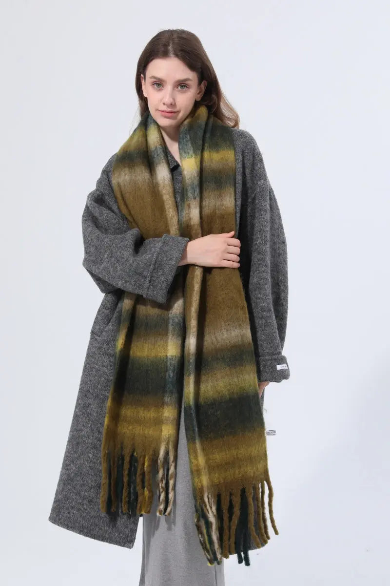 Women Color Block Plaid Tassel Scarf Soft Thick Warm Winter Wrap Shawl 🧣❄️ - NeoKira Unlimited