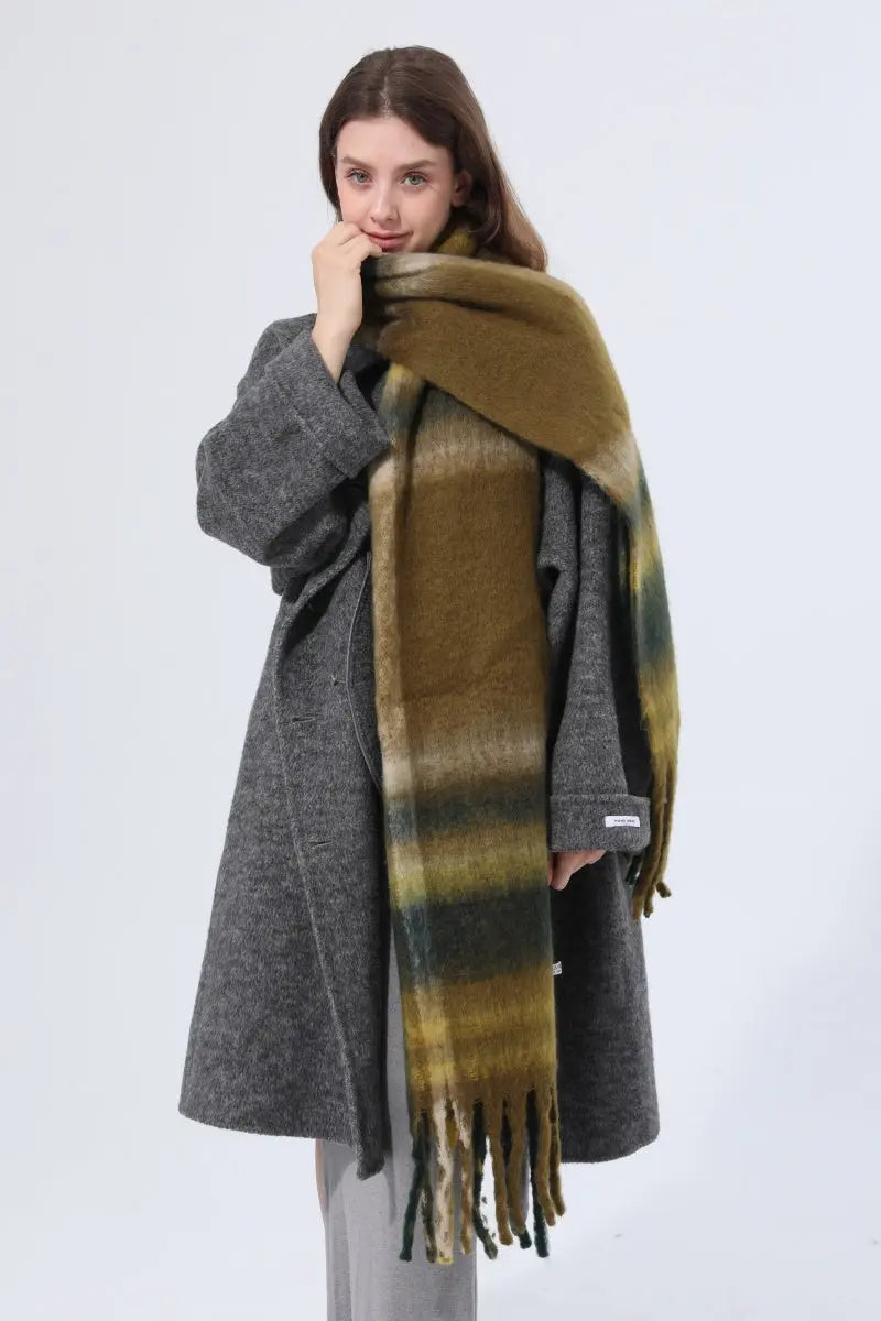 Women Color Block Plaid Tassel Scarf Soft Thick Warm Winter Wrap Shawl 🧣❄️ - NeoKira Unlimited