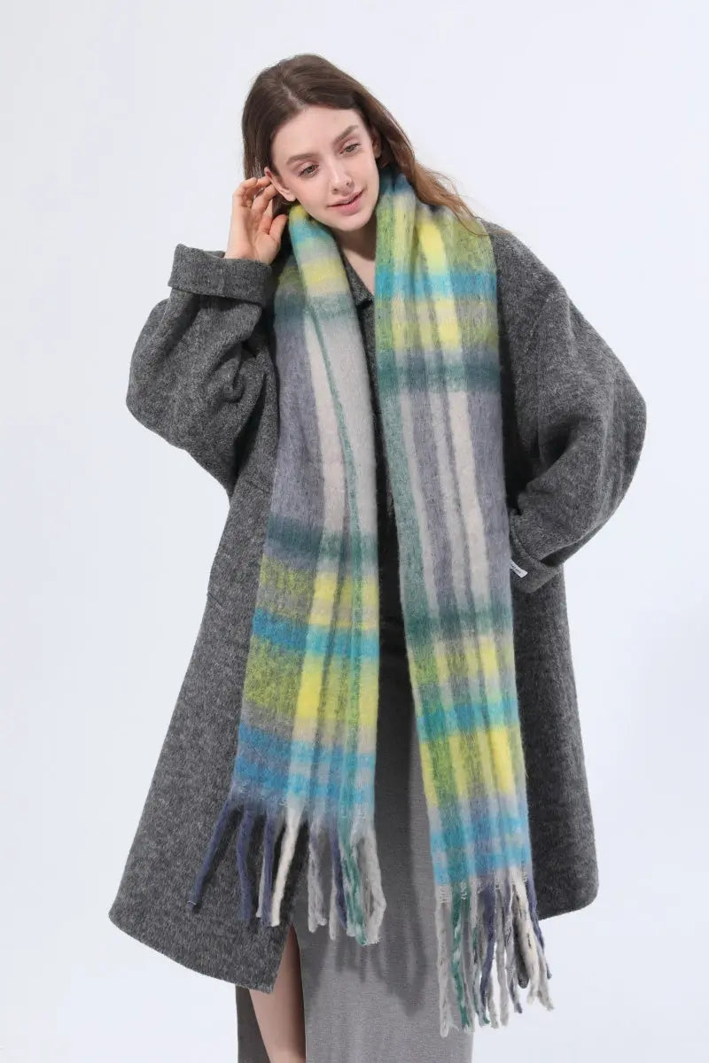 Women Color Block Plaid Tassel Scarf Soft Thick Warm Winter Wrap Shawl 🧣❄️ - NeoKira Unlimited