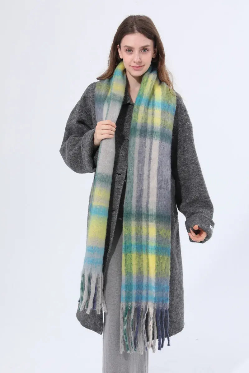 Women Color Block Plaid Tassel Scarf Soft Thick Warm Winter Wrap Shawl 🧣❄️ - NeoKira Unlimited