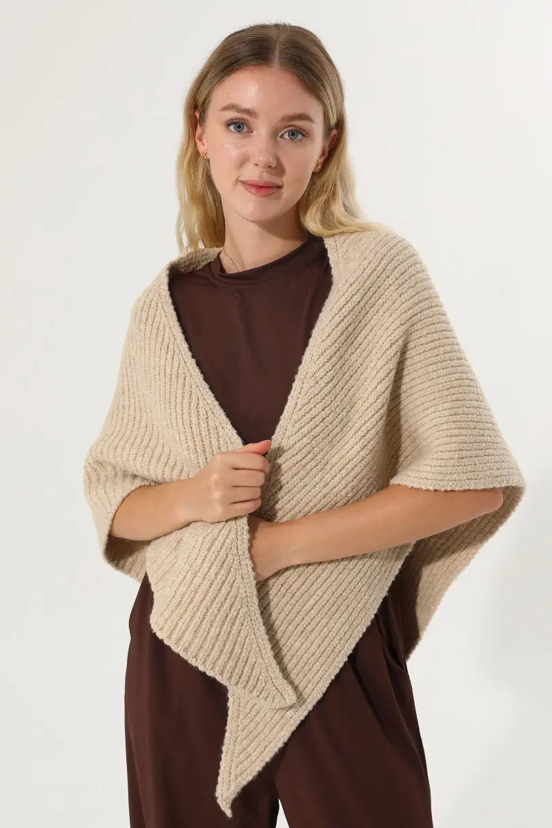 Multi‑Way Wear Ribbed Knit Warm Women Shawl Wrap - NeoKira Unlimited