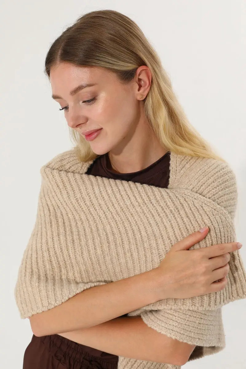 Multi‑Way Wear Ribbed Knit Warm Women Shawl Wrap - NeoKira Unlimited