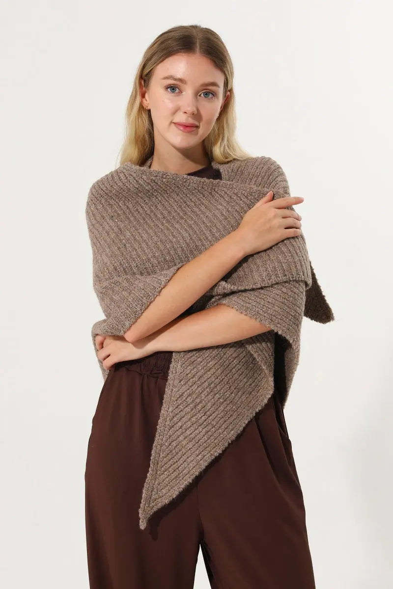 Multi‑Way Wear Ribbed Knit Warm Women Shawl Wrap - NeoKira Unlimited