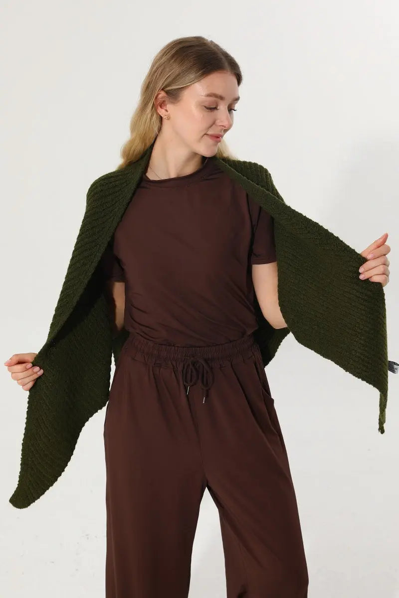 Multi‑Way Wear Ribbed Knit Warm Women Shawl Wrap - NeoKira Unlimited