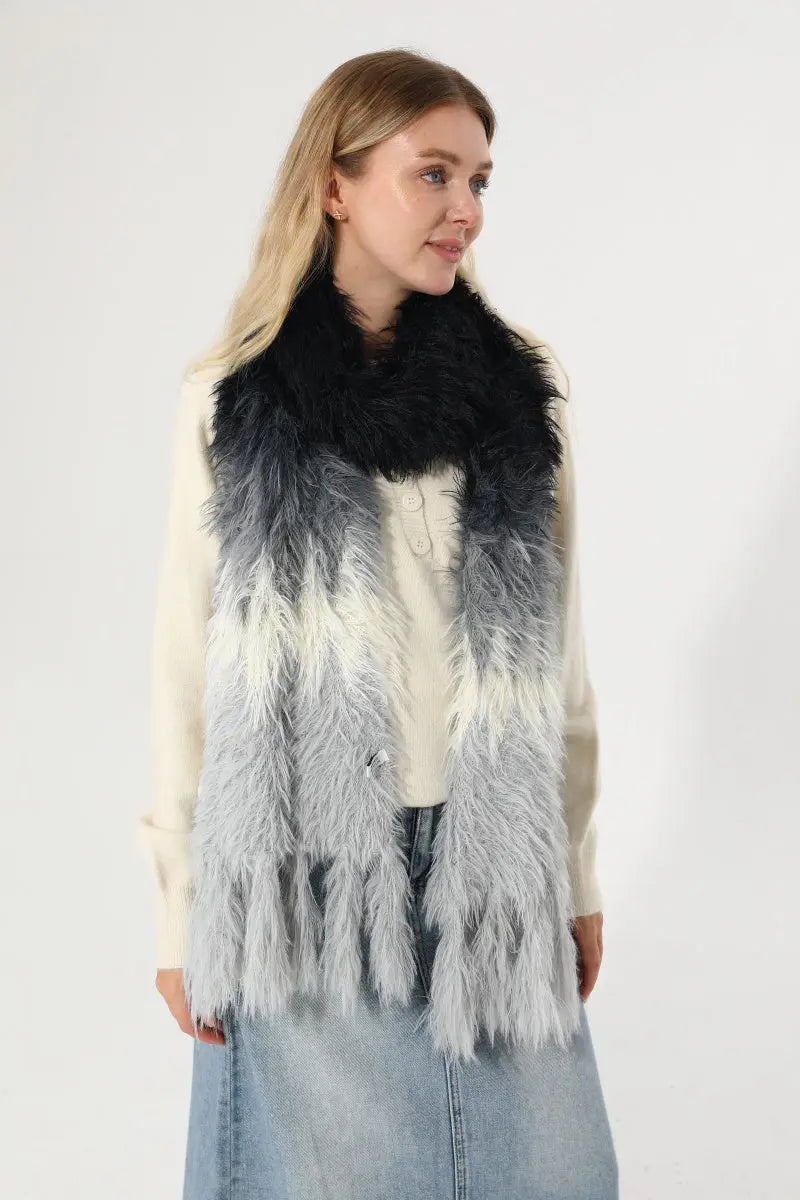 Women Ombre Fluffy Faux Fur Winter Scarf with Tassels 🧣❄️ - NeoKira Unlimited