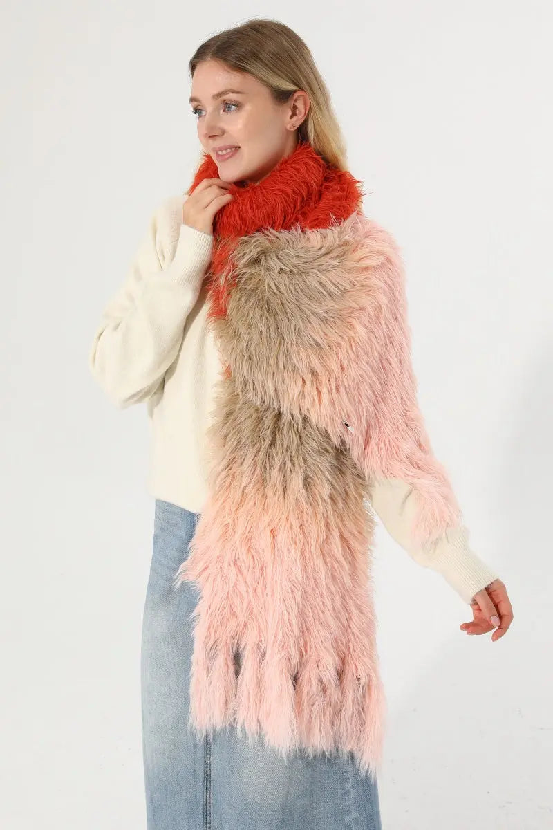 Women Ombre Fluffy Faux Fur Winter Scarf with Tassels 🧣❄️ - NeoKira Unlimited